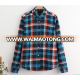 Easy Flannel Check Shirt Custom blue orange Long Sleeve Plaid Shirt