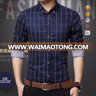 Cotton slim fit full sleeve formal business plaids dress shirts men