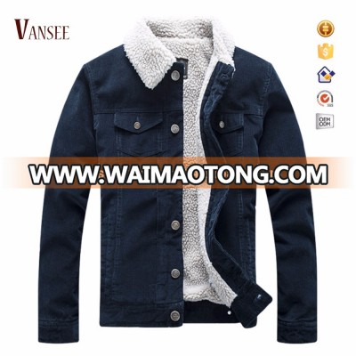 lined corduroy twill winter buttons up navy blue jacket without hoody