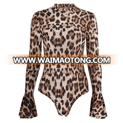 high turtle neck one-piece ladies catsuit erotic leopard sexy jumpsuits clubwear