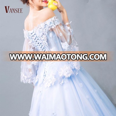 middle half sleeves lace flowers graceful evening dress fluffy princess costume show dress