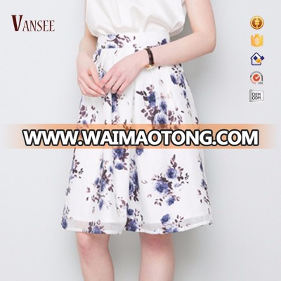 A-line full all over heat transfer floral printed skirts ladies formal knee length skirts multi layered skirts