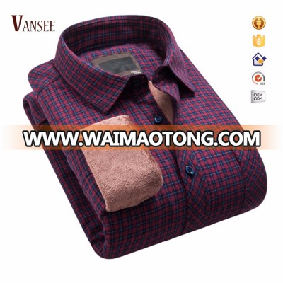 High end heavy cotton fleece velvet lining plaids shirts purple men