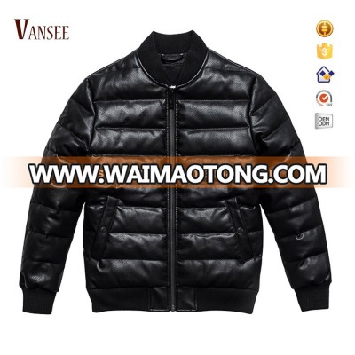 Plain black classic PU feather down jacket mens short punk coat outdoor jacket