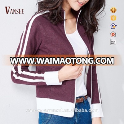 two colors combination jacket rib high stand collar women sports jacket without hood